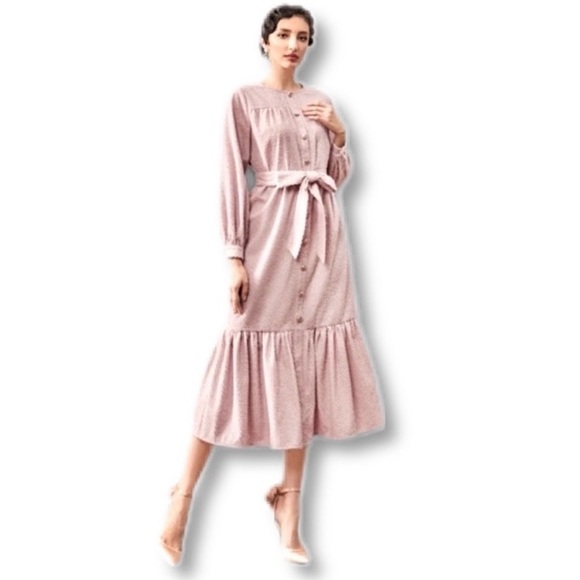 ✌🏼 #2487 Self Belted Flip Hem Button Front Dress - Picture 6 of 16